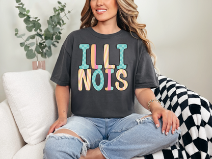 Colorful State Name ILLINOIS DTF TRANSFER