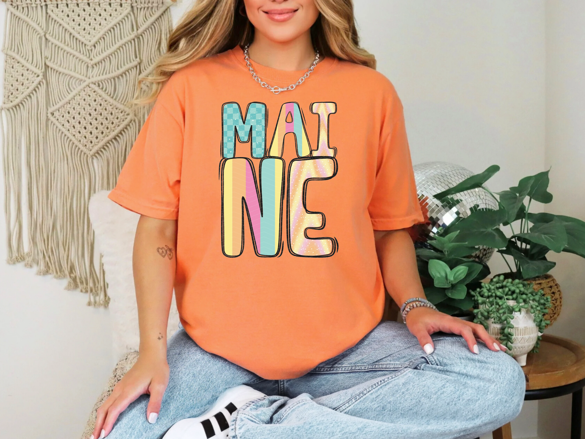 Colorful State Name MAINE DTF TRANSFER