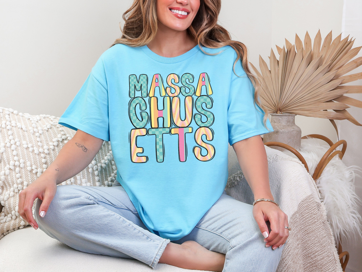 Colorful State Name MASSACHUSETTS DTF TRANSFER