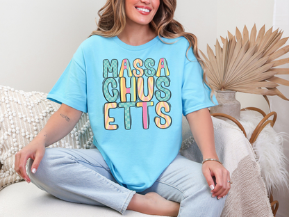 Colorful State Name MASSACHUSETTS DTF TRANSFER
