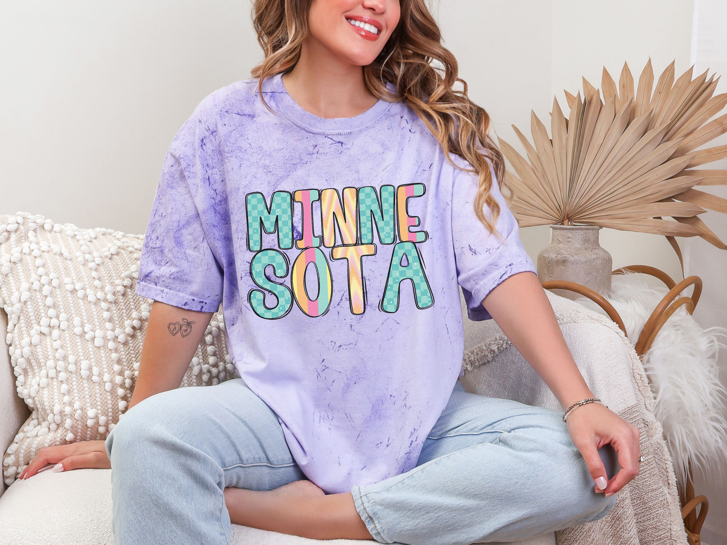 Colorful State Name MINNESOTA DTF TRANSFER
