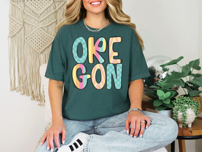 Colorful State Name OREGON DTF TRANSFER