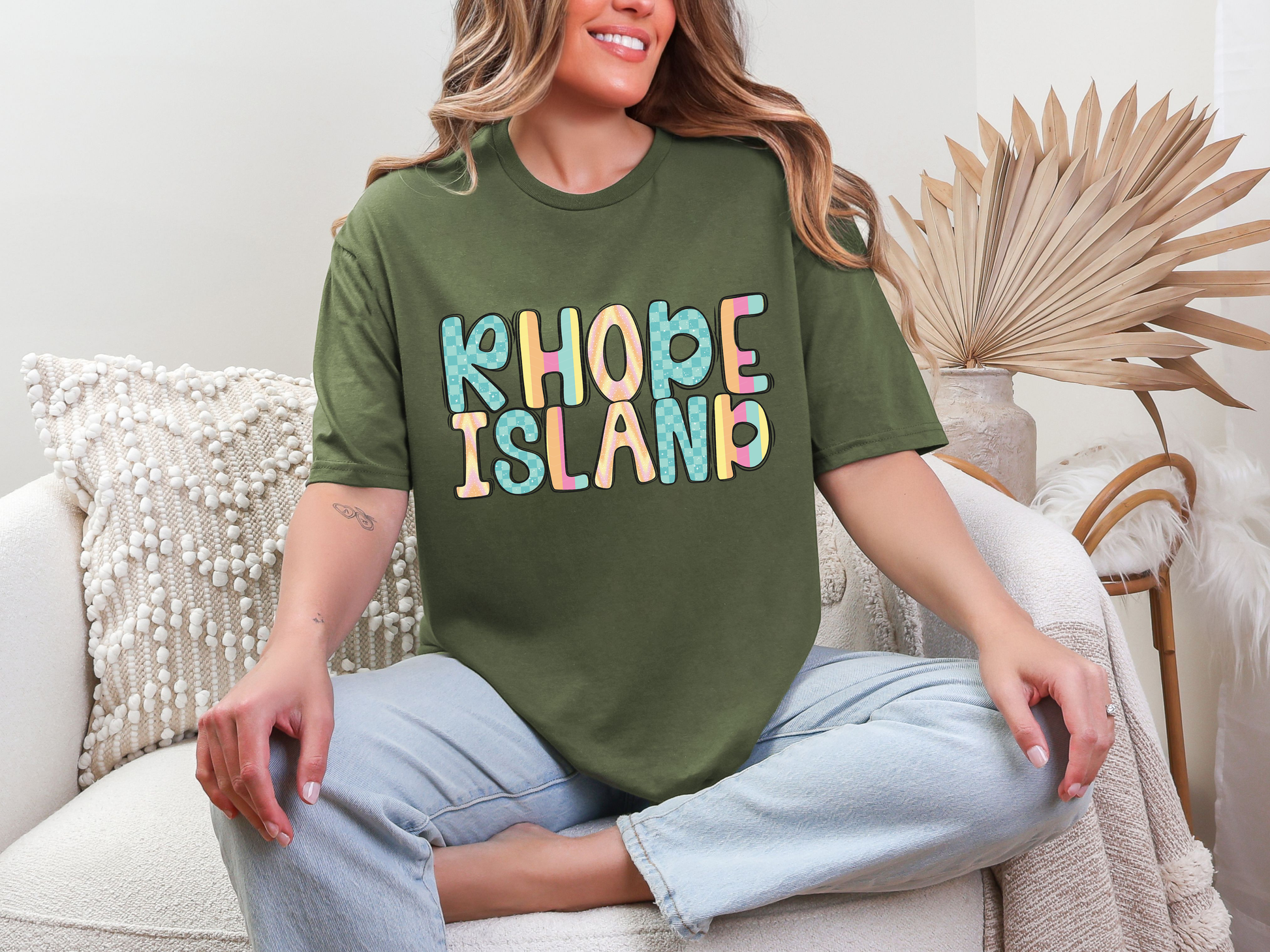 Colorful State Name RHODE ISLAND DTF TRANSFER