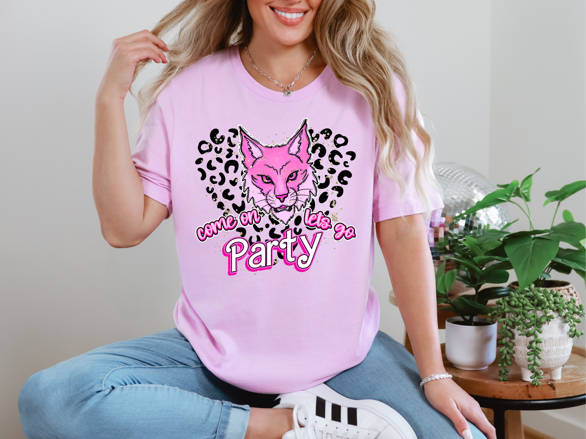 Come On pink cougar Lets Go Party DTF TRANSFER