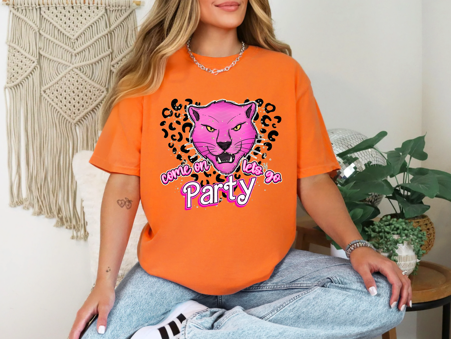 Come On pink panther Lets Go Party DTF TRANSFER