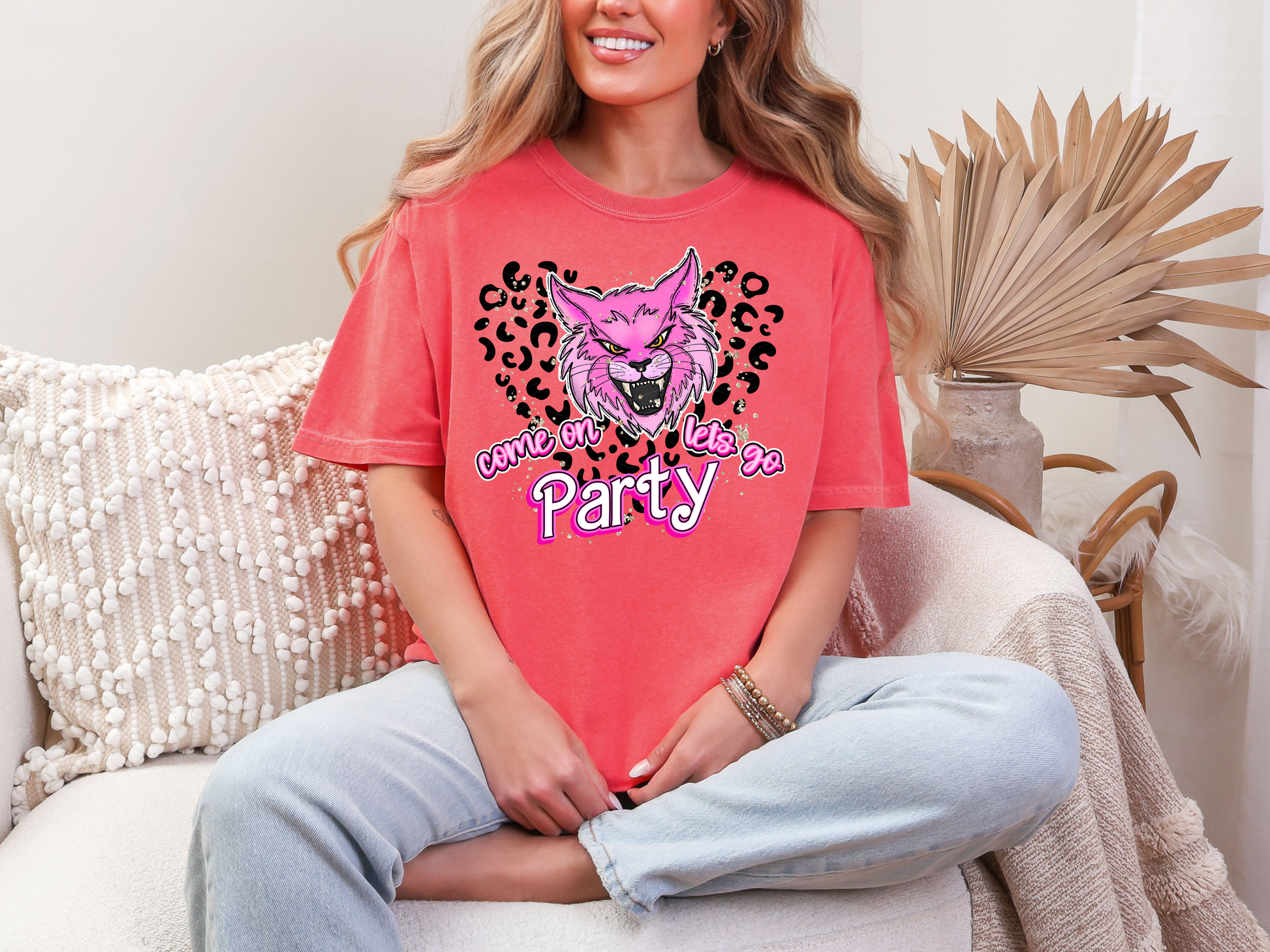 Come On pink wildcat Lets Go Party DTF TRANSFER
