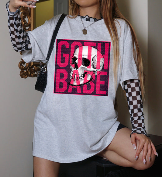 Goth Babe Skull Hot Pink DTF TRANSFER