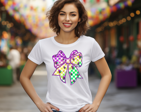 Coquette Checkered Mardi Gras Bow DTF TRANSFER