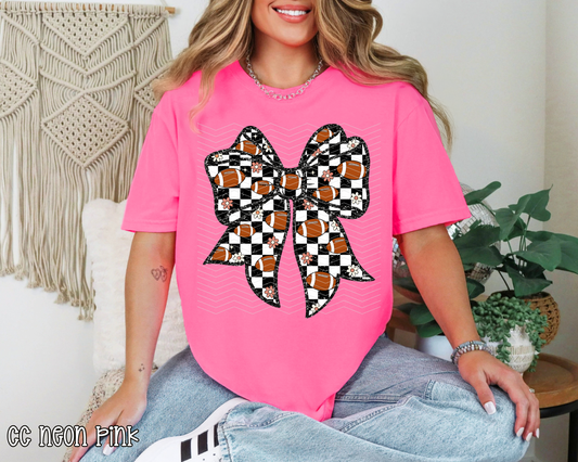 Coquette Football Bow Glitter Outline DTF TRANSFER
