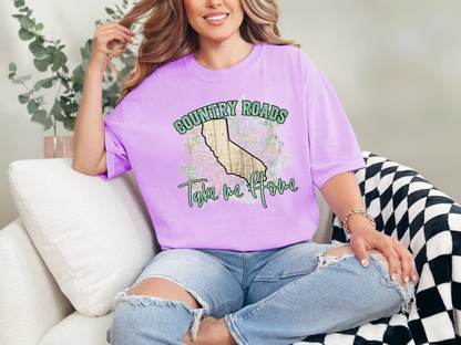 Country Roads Take Me Home Map California DTF TRANSFER