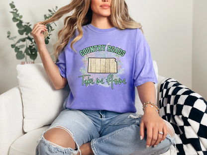 Country Roads Take Me Home Map Kansas DTF TRANSFER