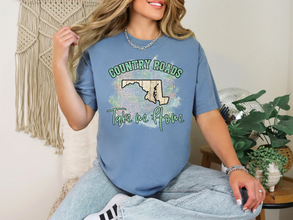 Country Roads Take Me Home Map Maryland DTF TRANSFER
