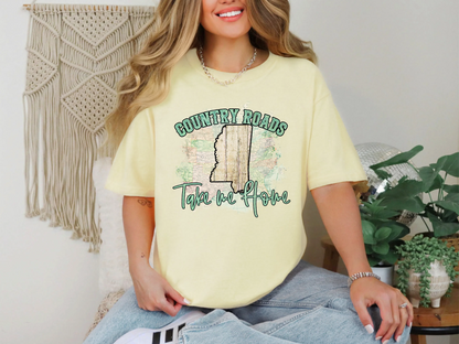 Country Roads Take Me Home Map Mississippi DTF TRANSFER
