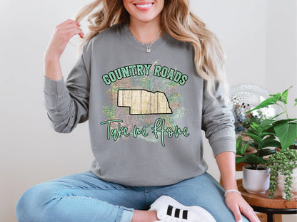Country Roads Take Me Home Map Nebraska DTF TRANSFER