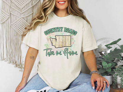 Country Roads Take Me Home Map Washington DTF TRANSFER