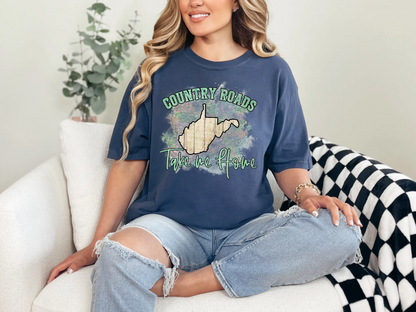 Country Roads Take Me Home Map West Virginia DTF TRANSFER