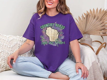Country Roads Take Me Home Map Wisconsin DTF TRANSFER