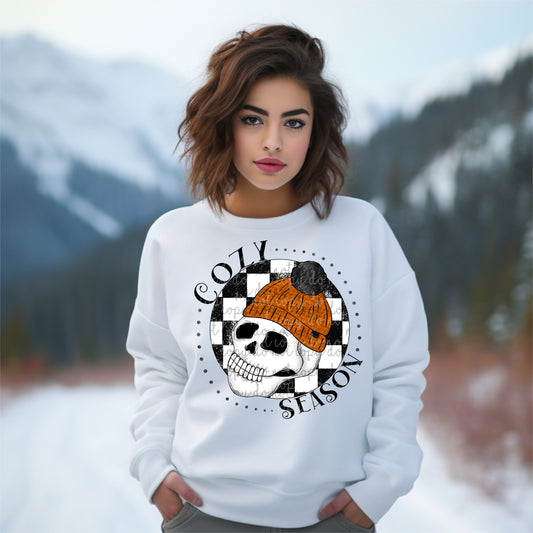 Cozy Season Cartoon Skull DTF TRANSFER