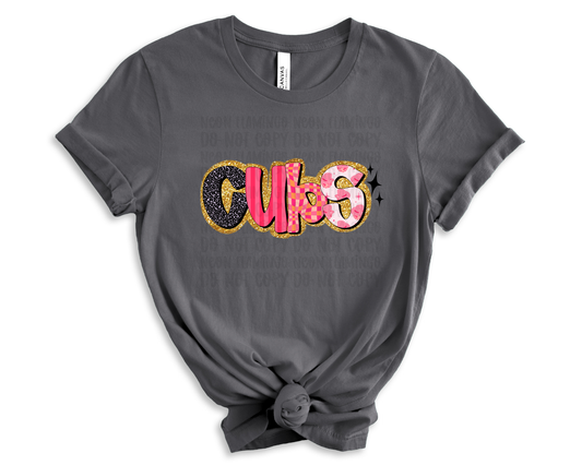 Cubs Pink Retro Glitter DTF TRANSFER