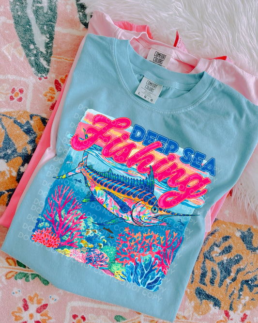 Deep Sea Fishing Neon Scene DTF TRANSFER