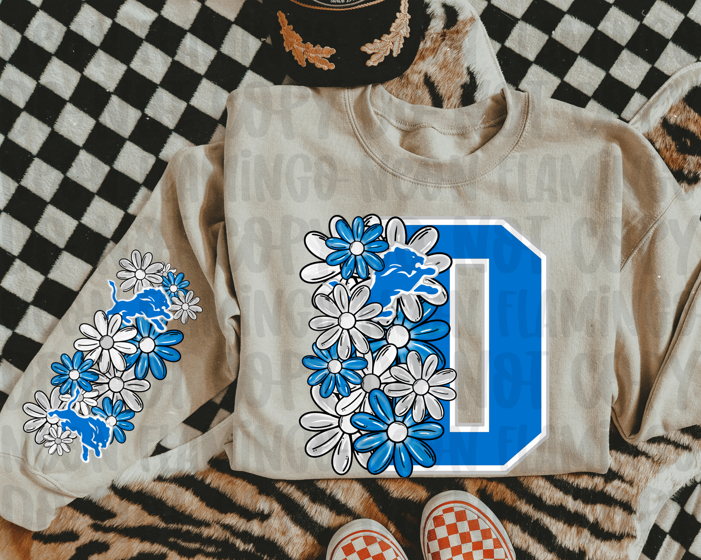 Detroit Lions Floral with Sleeve Option DTF TRANSFER