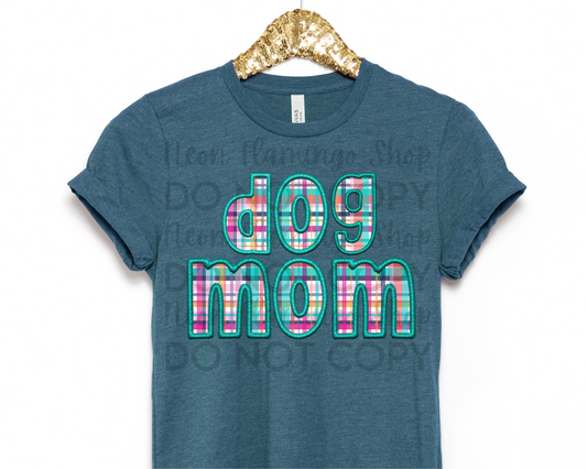 Dog Mom Blue Faux Emb