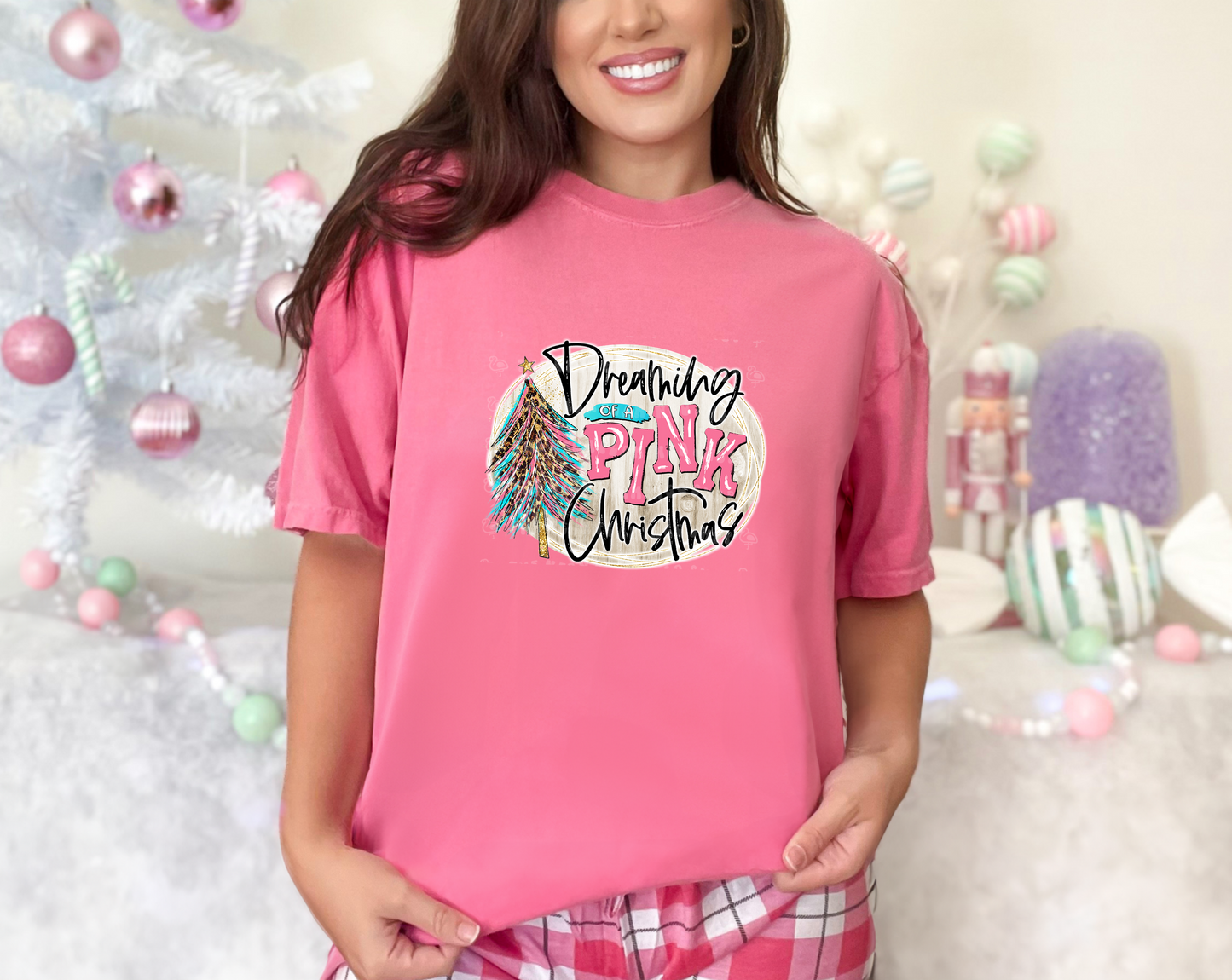 Dreaming of a Pink Christmas Leopard Tree DTF TRANSFER