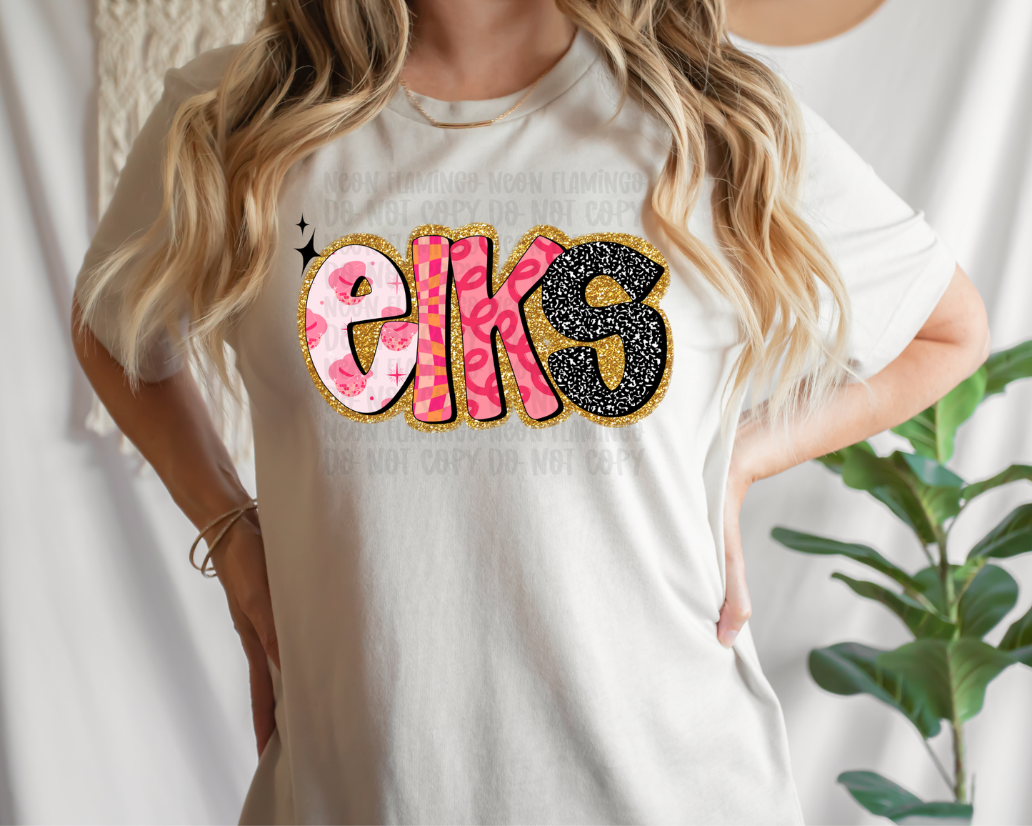 Elks Pink Retro Glitter DTF TRANSFER