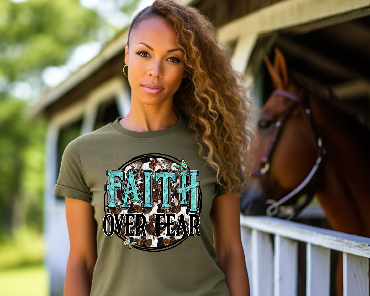 Faith Over Fear Cow Print Western DTF TRANSFER