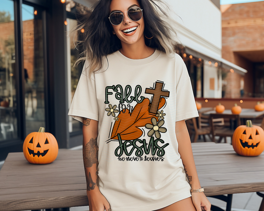 Fall For Jesus He Never Leaves daisies & leaf DTF TRANSFER