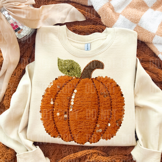 Fall Pumpkin Faux Yarn Sequins DTF TRANSFER