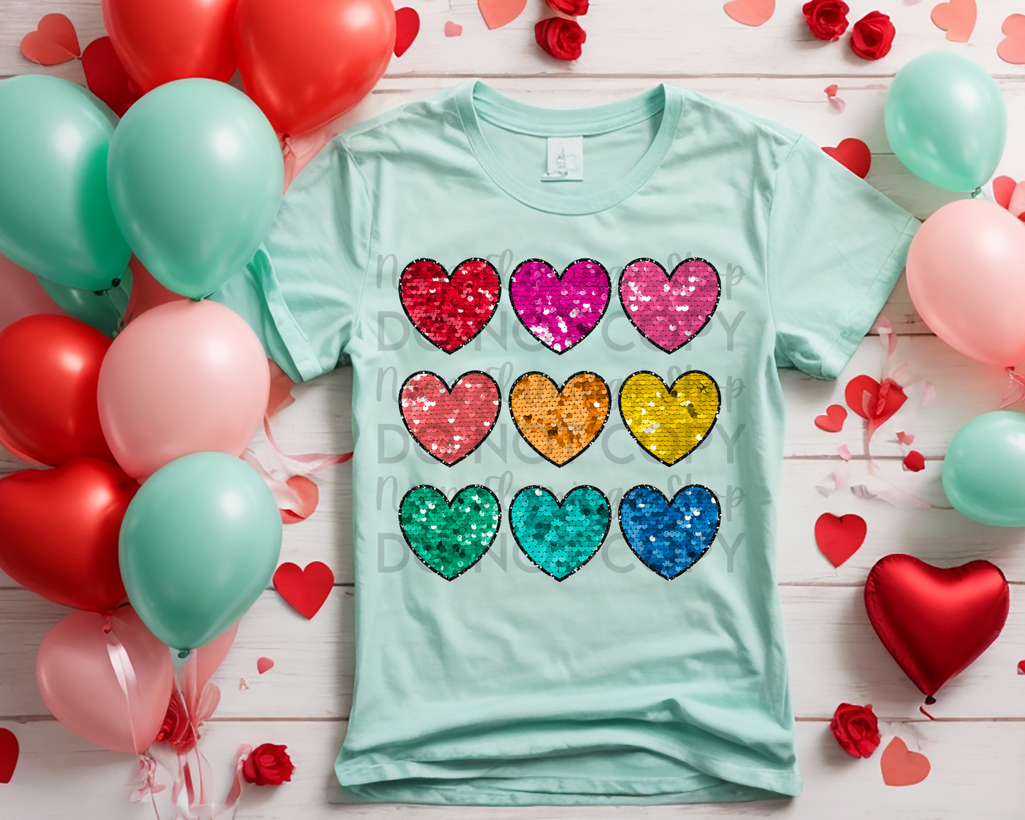 Faux Sequin Hearts