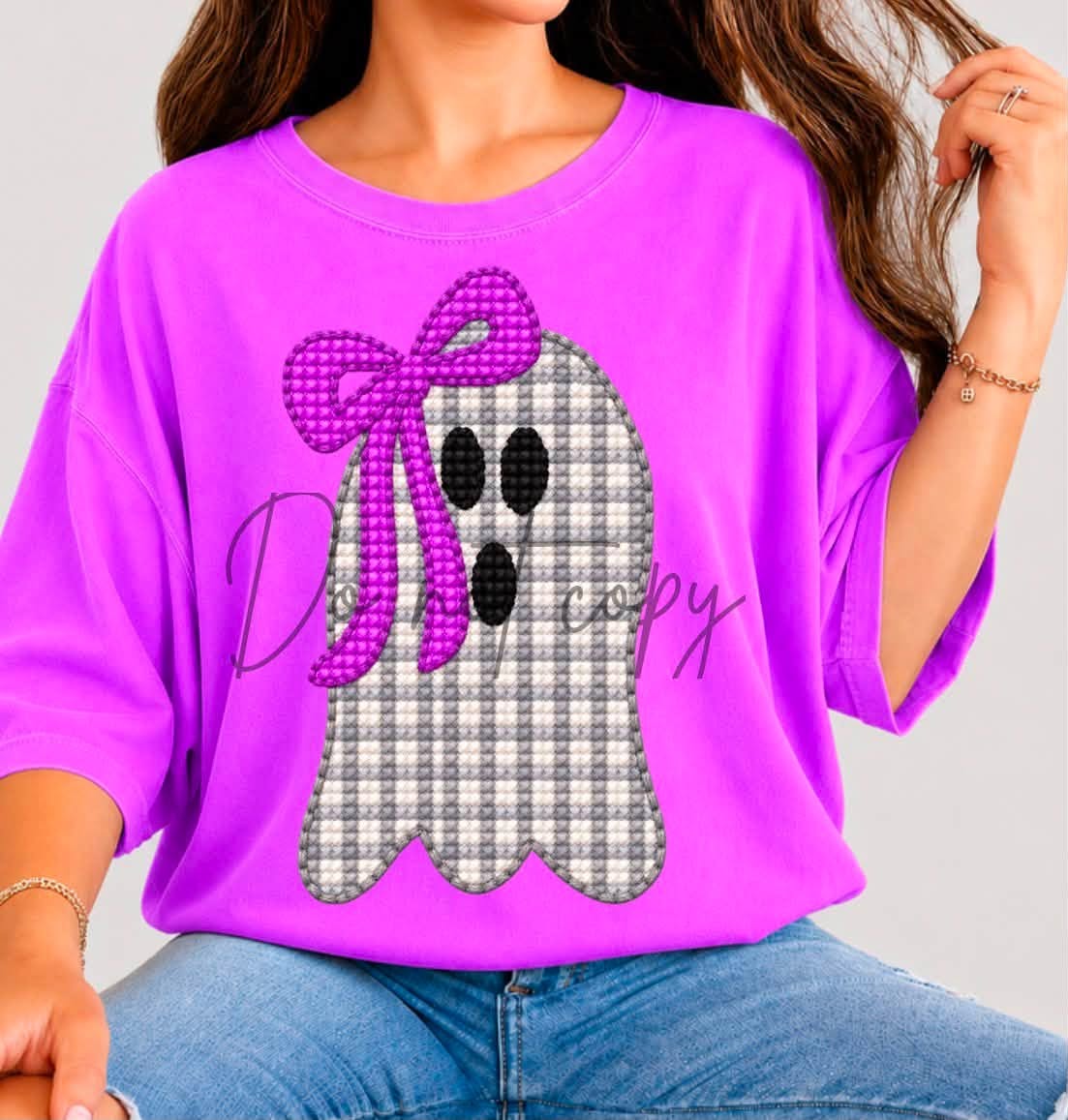 Faux Embroidery Ghost Purple Ribbon DTF TRANSFER