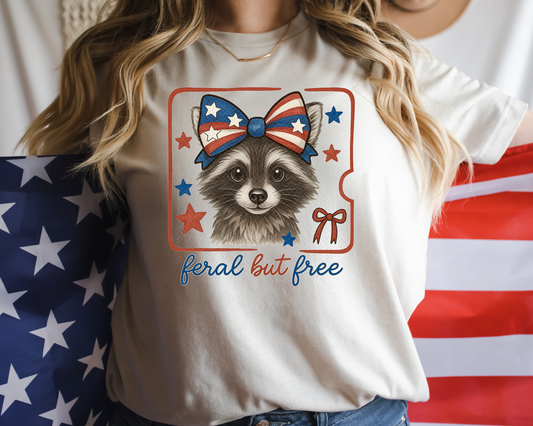 Feral But Free Coquette Patriotic Raccoon DTF TRANSFER