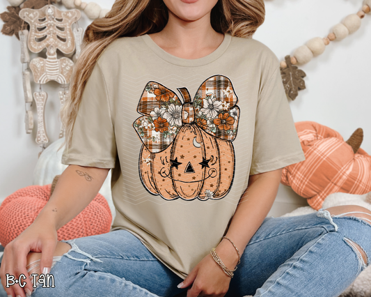 Floral Plaid Pumpkin Smiley DTF TRANSFER