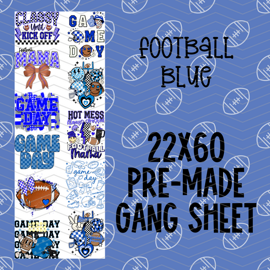 Football Blue Pre-Made Gang Sheet - 22x60