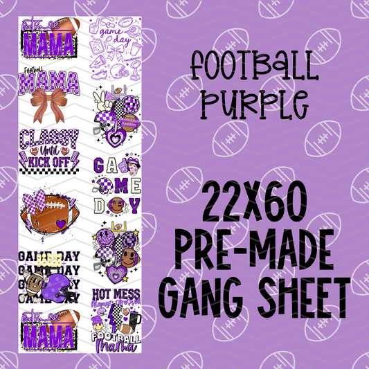 Football Purple Pre-Made Gang Sheet - 22x60
