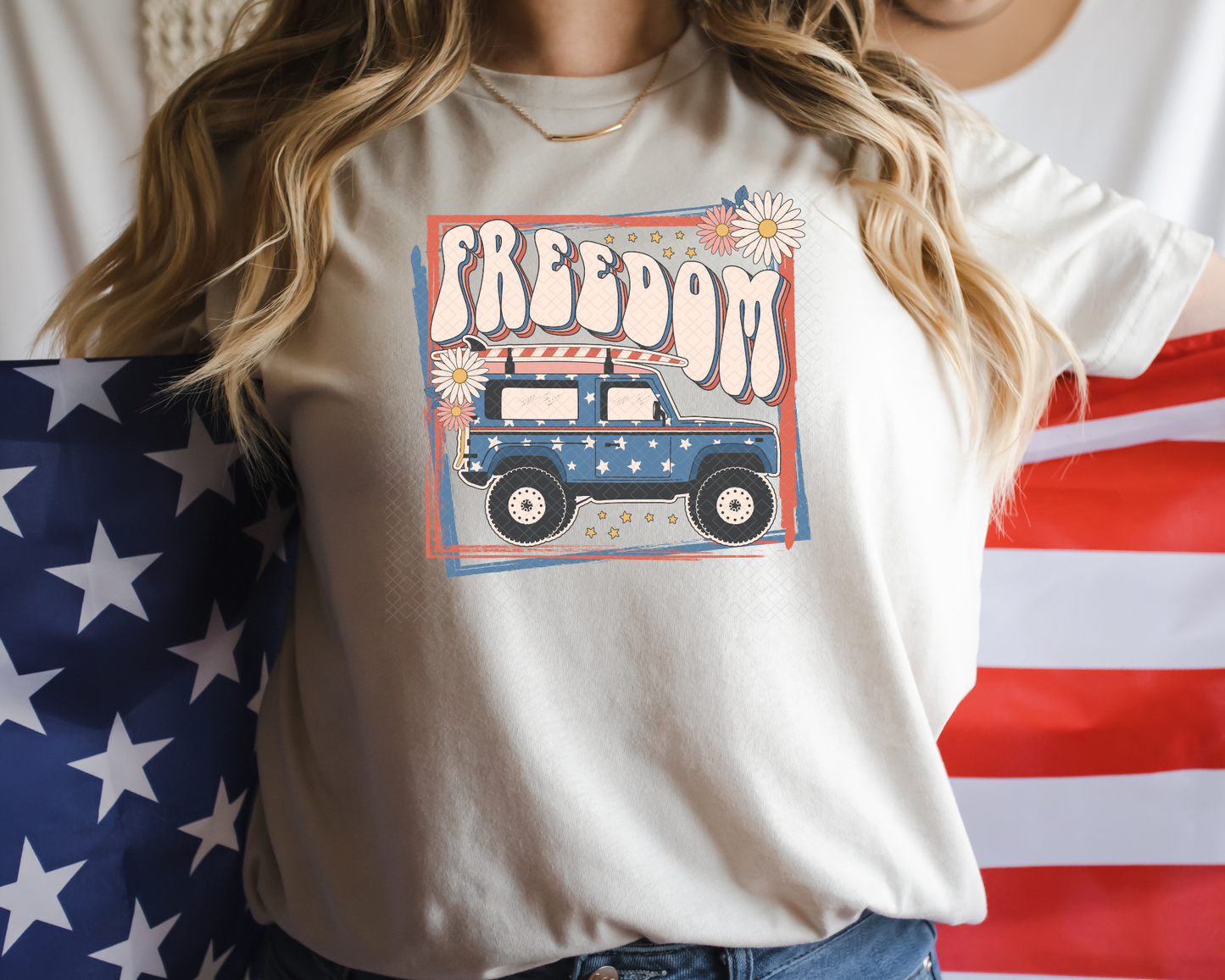 Freedom Retro Daisy Car DTF TRANSFER
