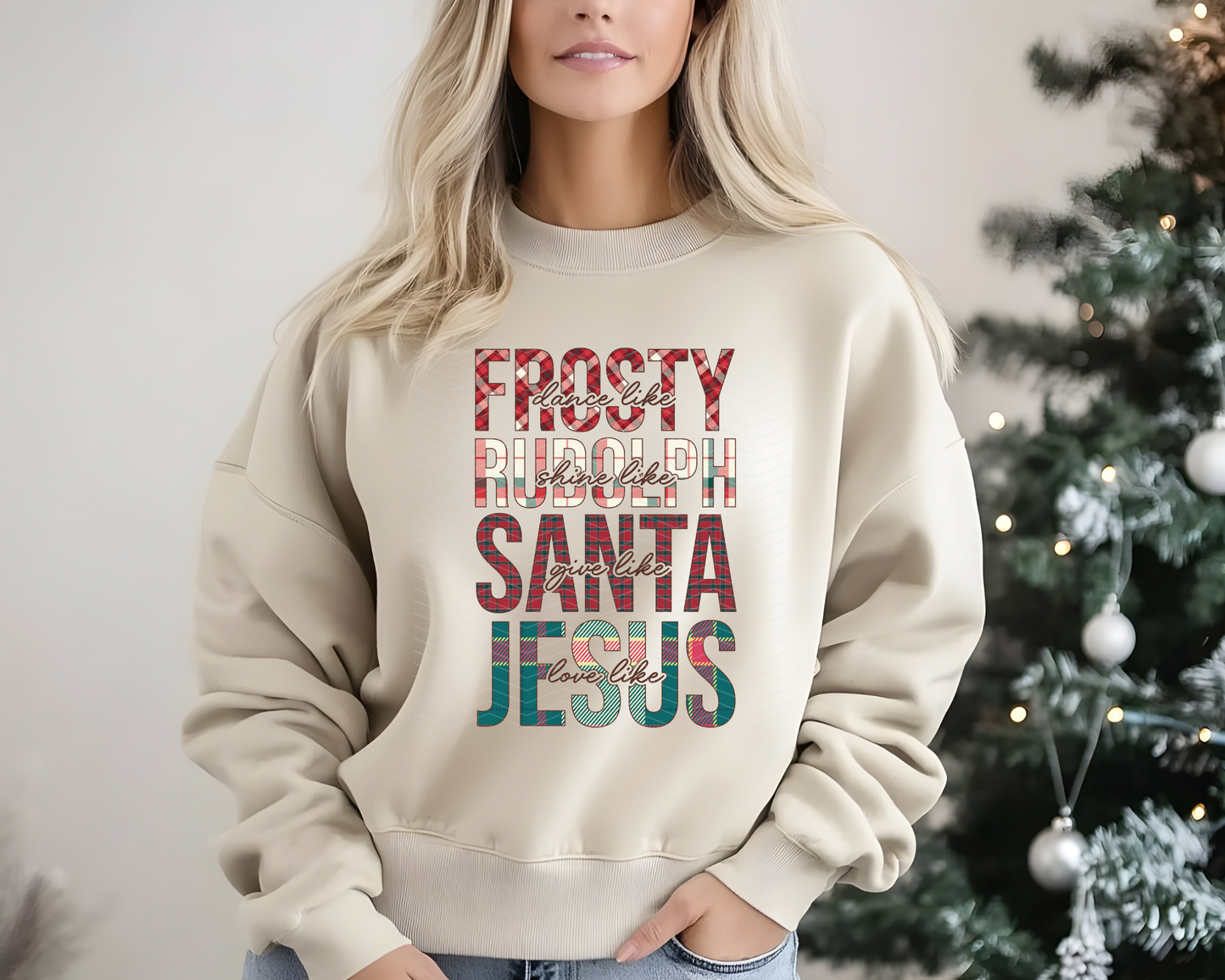 Frosty Rudolph Santa Jesus Plaid