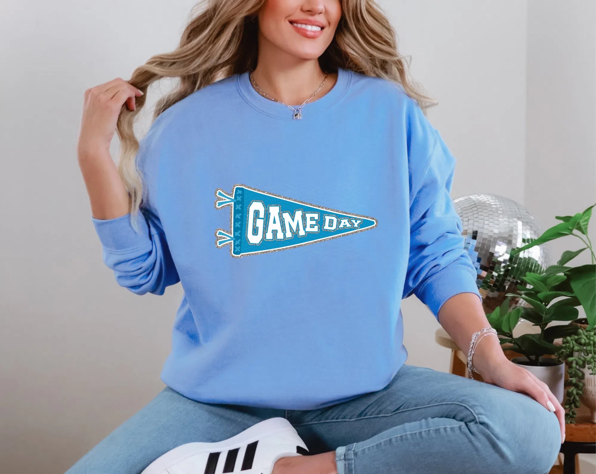 Game Day Pendant Silver 15 Blue Teal DTF TRANSFER