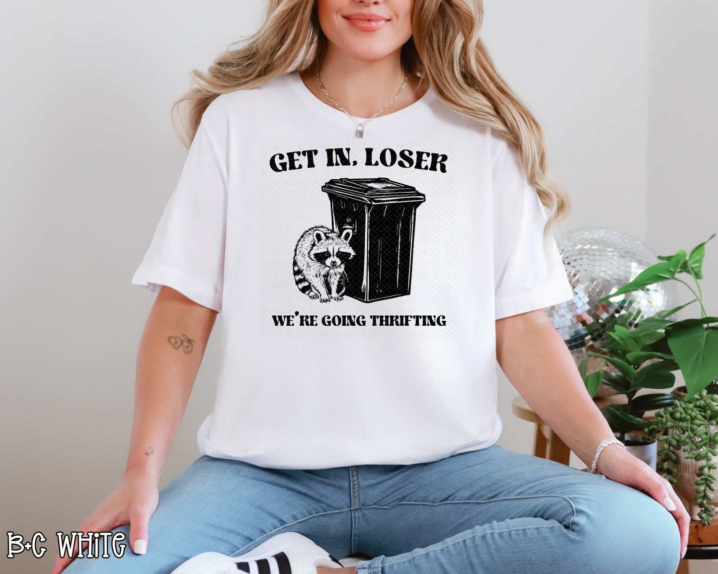 Get In Loser We're Going Thrifting Raccoon DTF TRANSFER