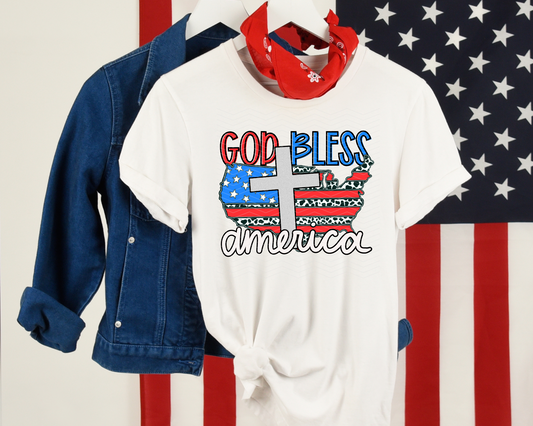 God Bless America USA Cross DTF TRANSFER