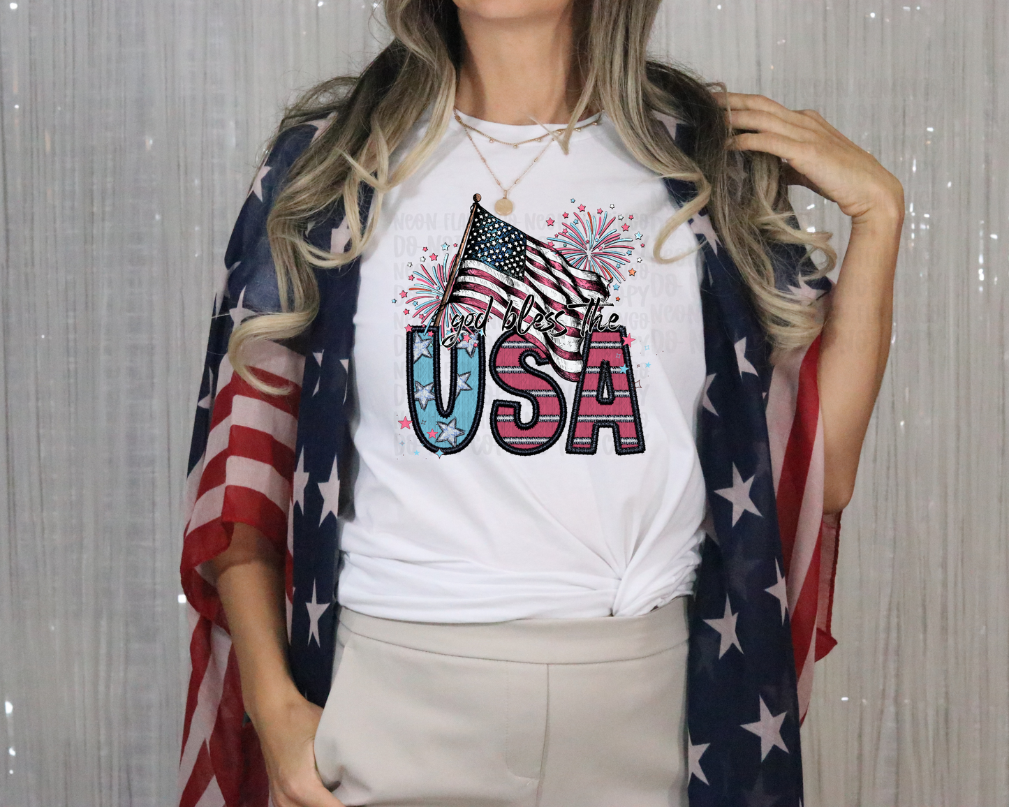 God Bless The USA faux emb