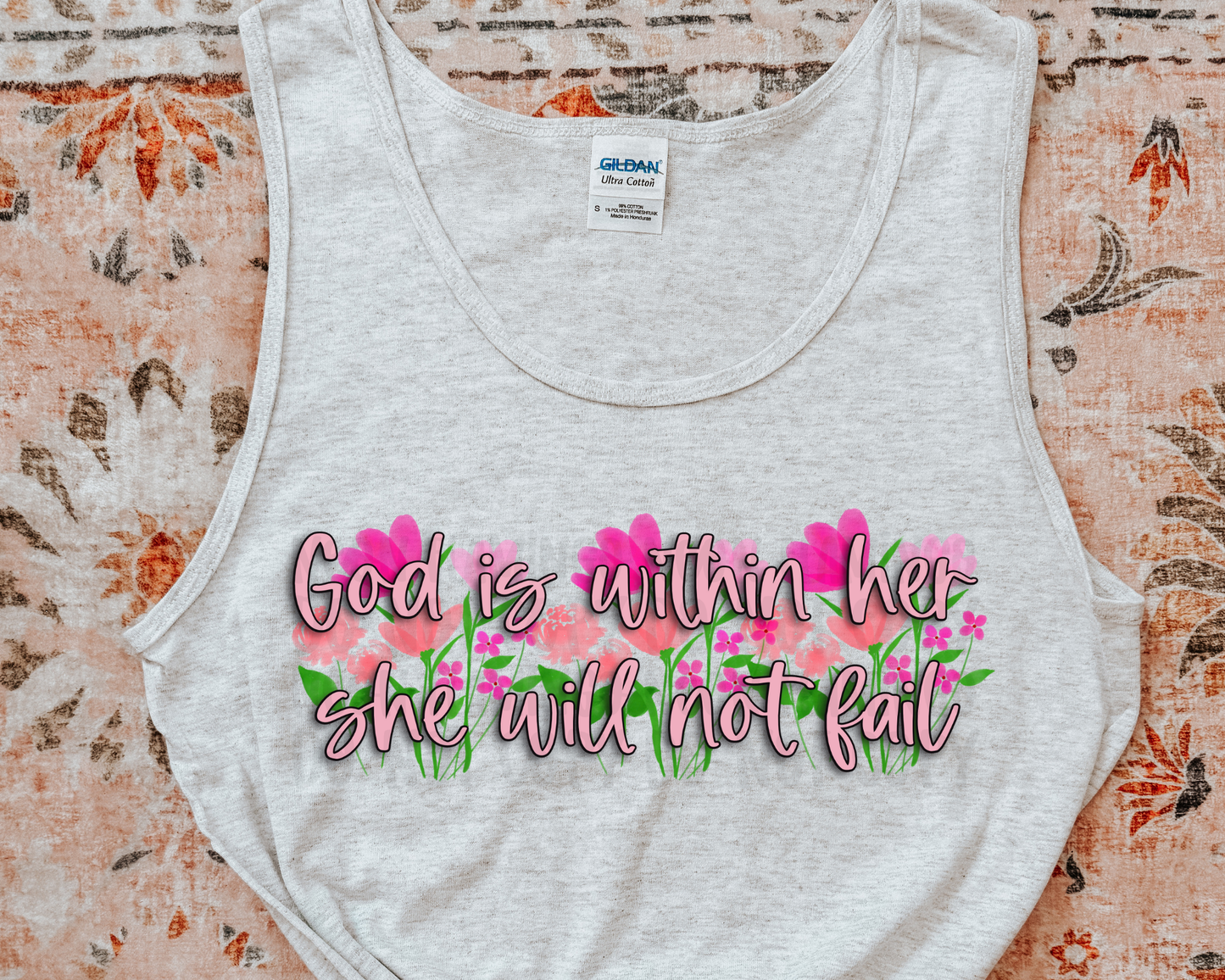 God Is Within Her She Will Not Fall floral DTF TRANSFER