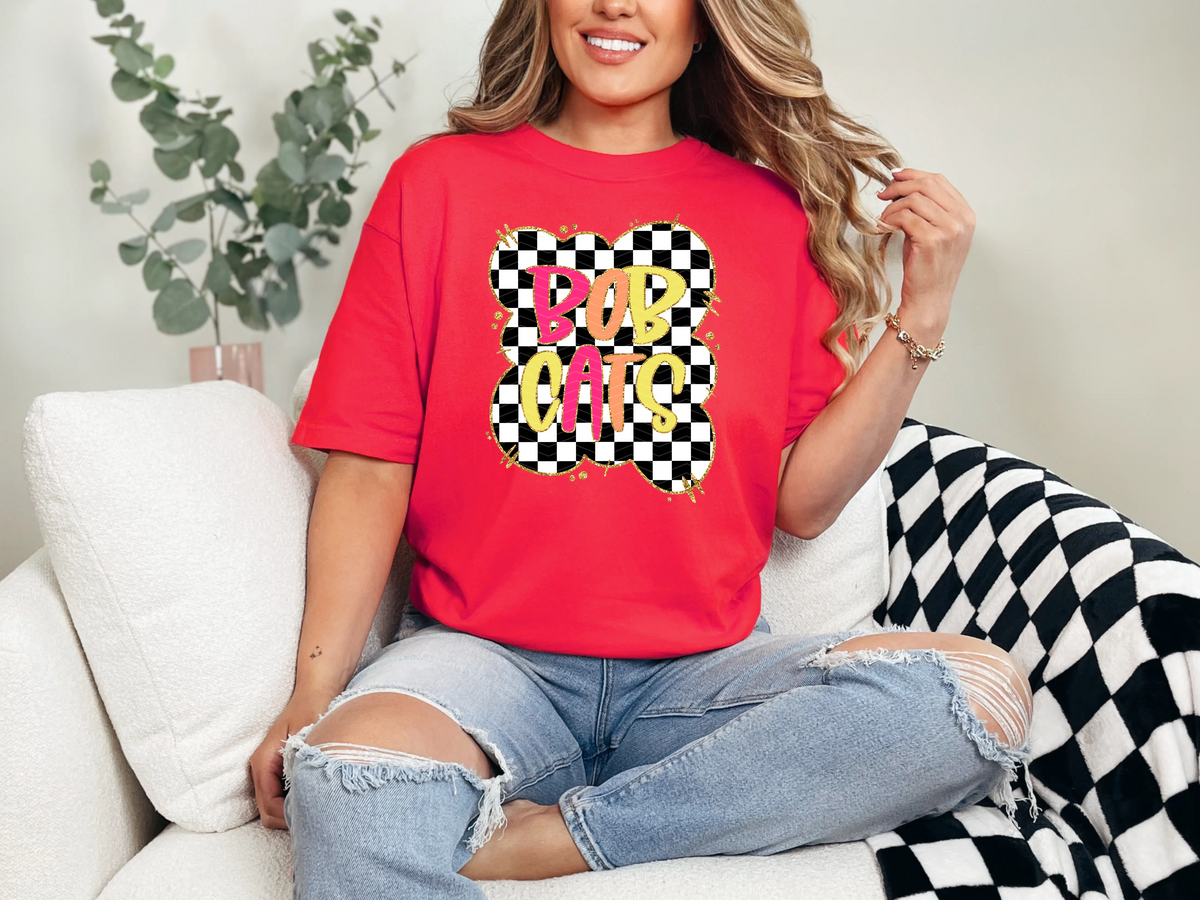 Gold Border Checkerboard Bobcats DTF TRANSFER