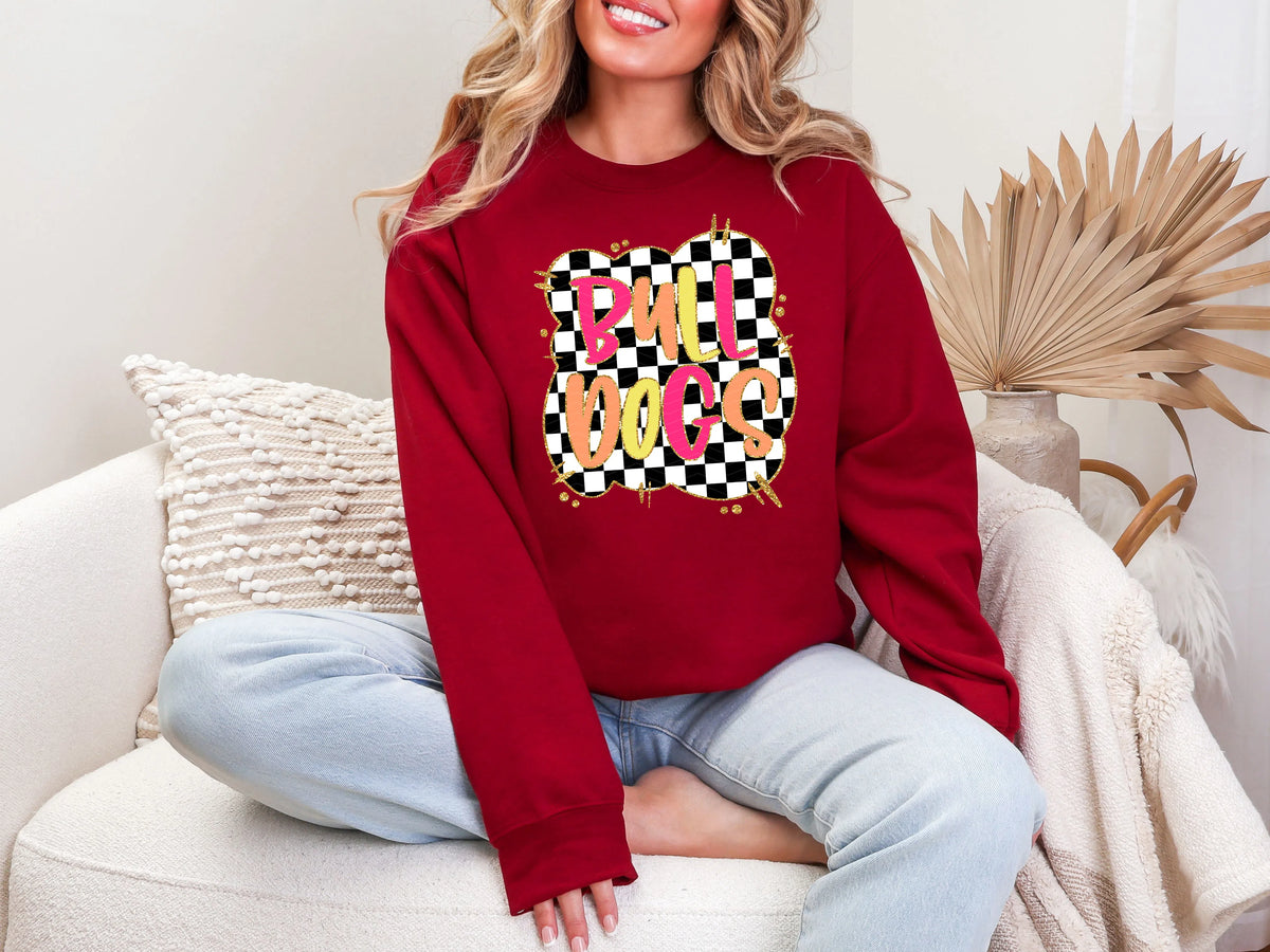 Gold Border Checkerboard Bulldogs DTF TRANSFER