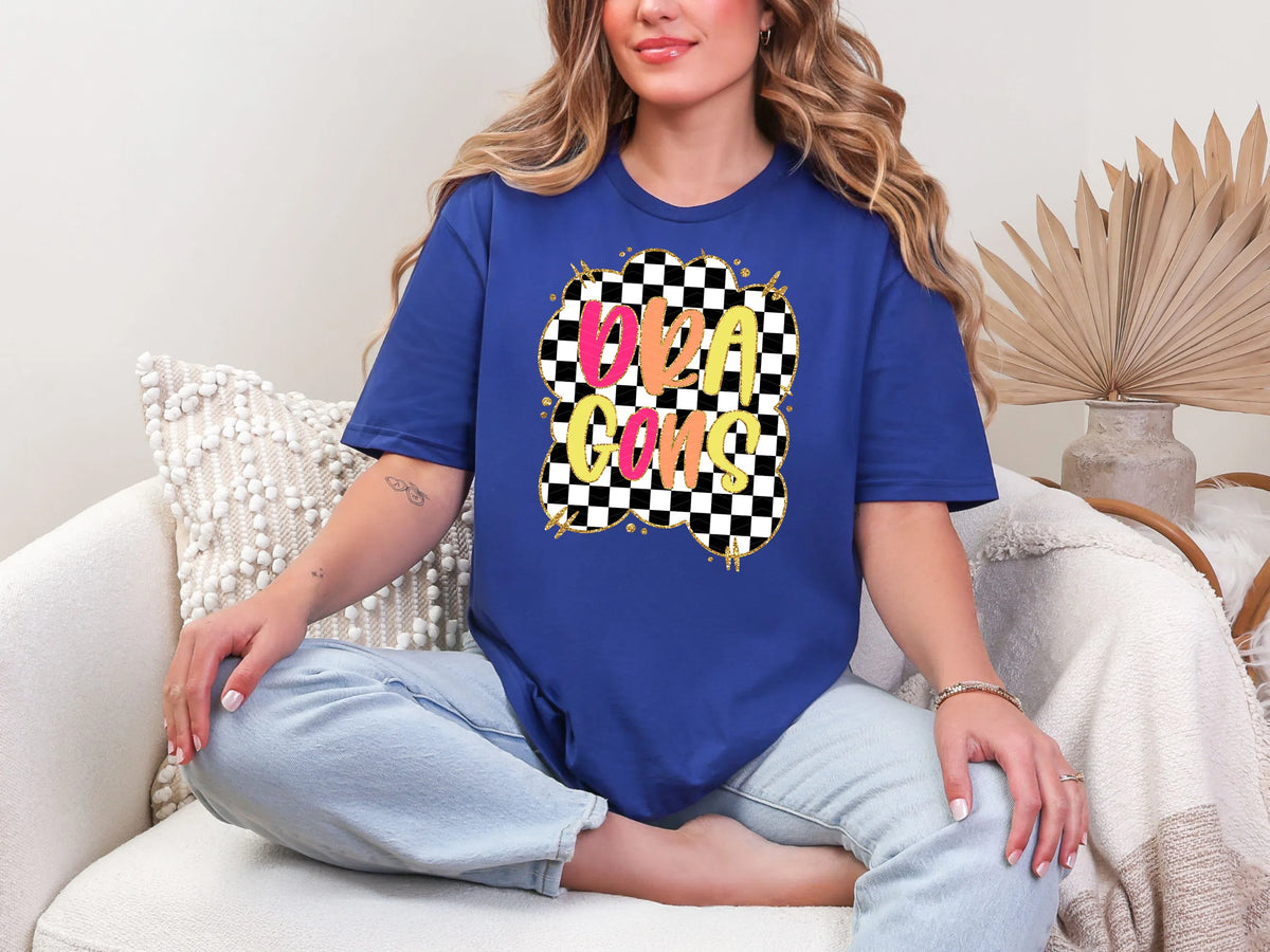Gold Border Checkerboard Dragons DTF TRANSFER
