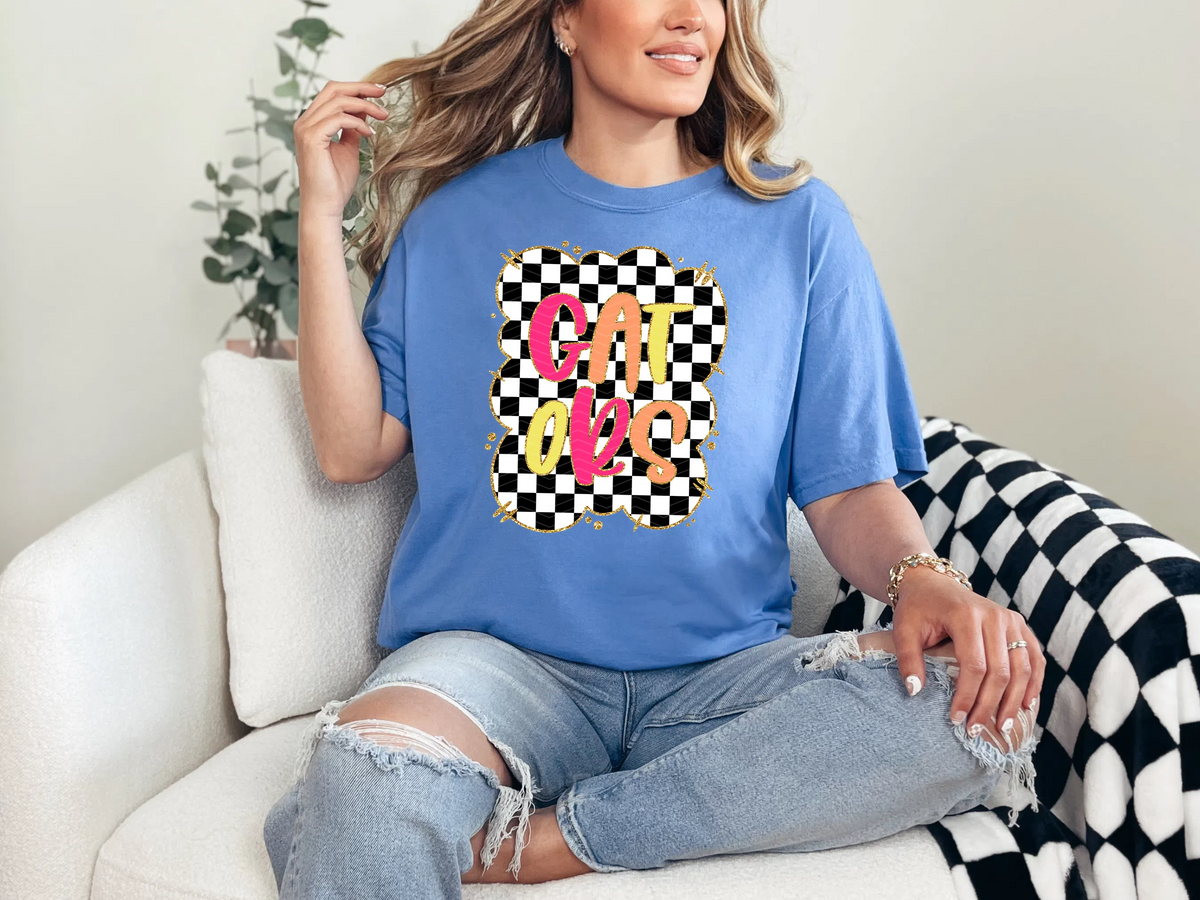 Gold Border Checkerboard Gators DTF TRANSFER