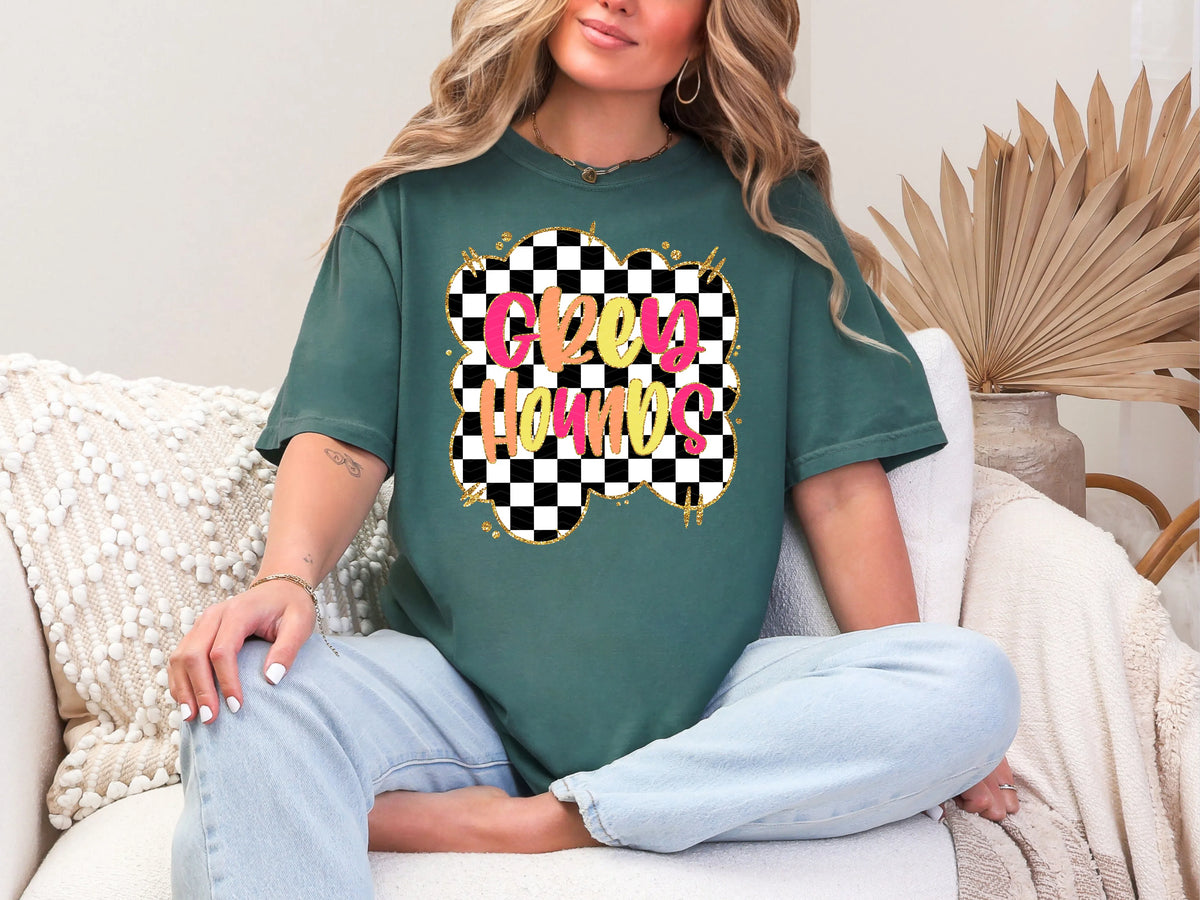 Gold Border Checkerboard Greyhounds DTF TRANSFER