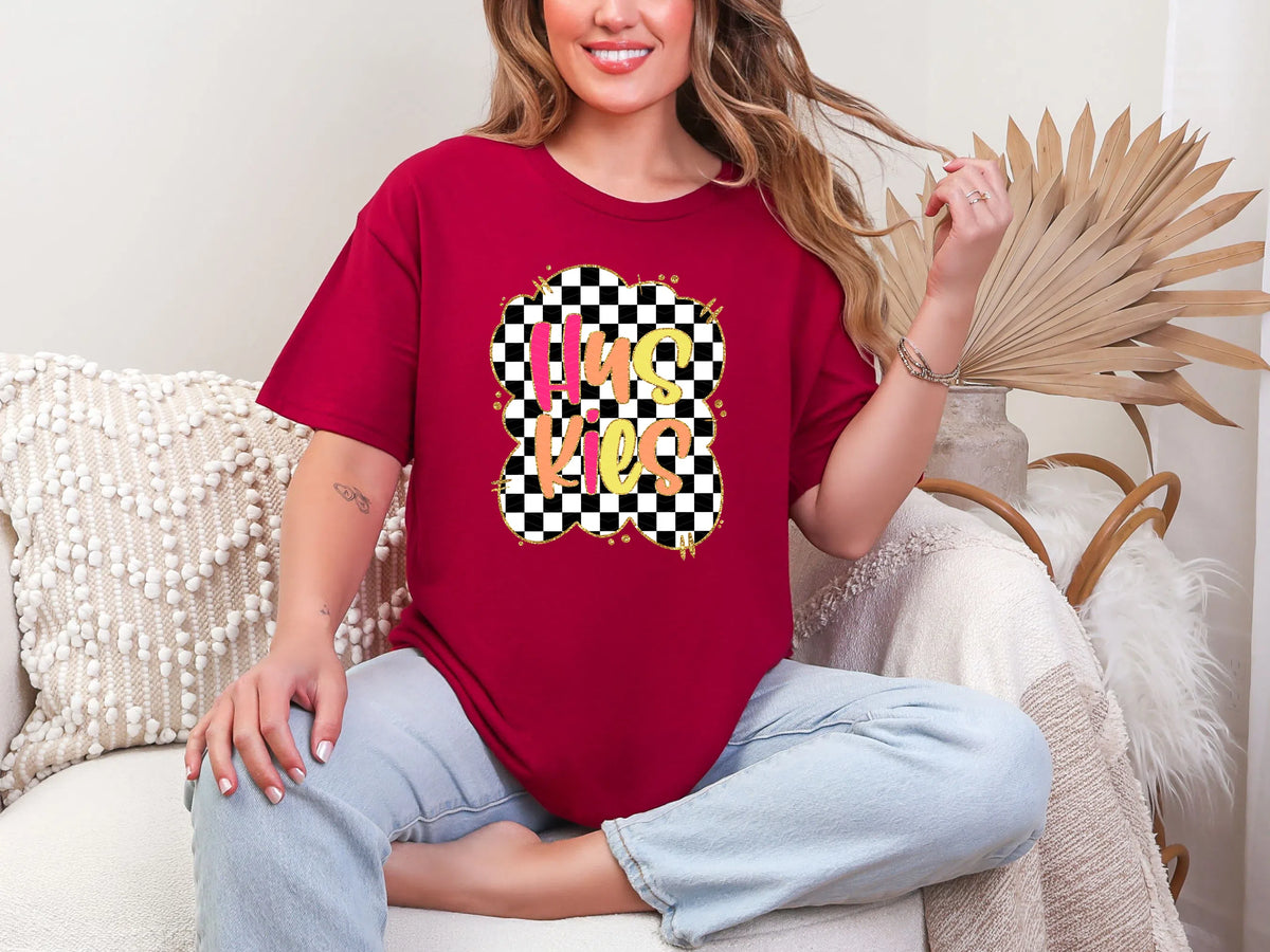 Gold Border Checkerboard Huskies DTF TRANSFER